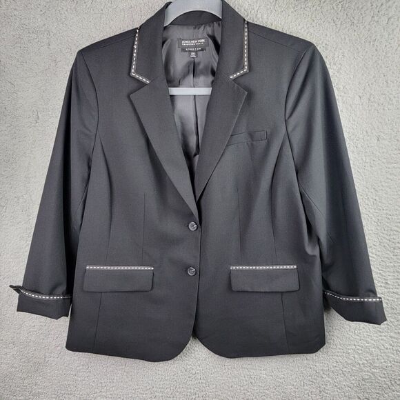 Jones New York Jackets & Blazers - Jones New York Blazer Jacket Womens 22W Black Olivia Stretch Embroidered Lined